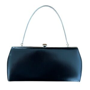 Vintage Vinyl Black and Silver Clutch Purse with handle that tucks inside